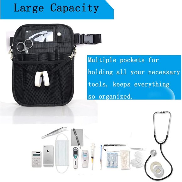 Compact Black Utility Fanny Pack for Nurses - 10 Pocket Organization Solution - Picture 6 of 9